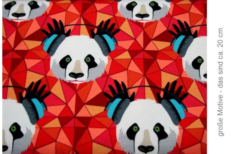 10cm Stretchjersey "Pandas / funky panda " rot  (Grundpreis € 22,00/m)